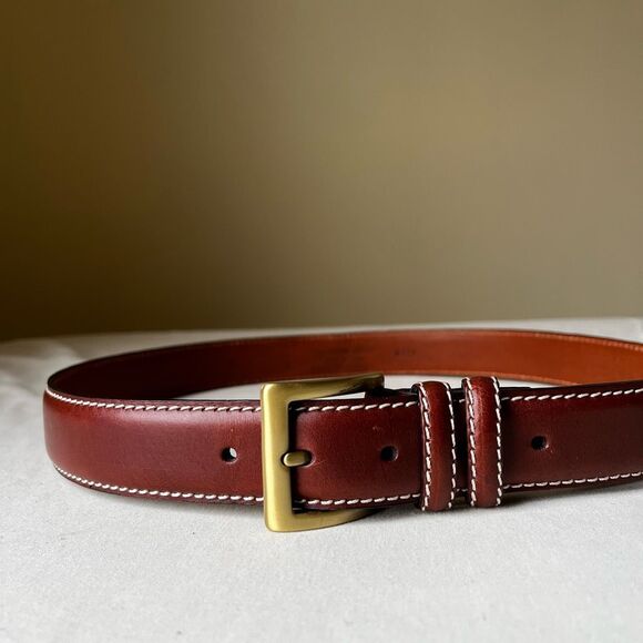 Jos A Bank Italian Leather Dress Belt Cognac Brown Brass Buckle Size 36 - Picture 2 of 8